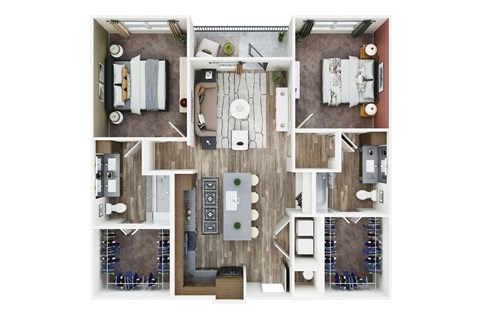 Floor plan for 2 beds, 2 baths, 1167 sqft